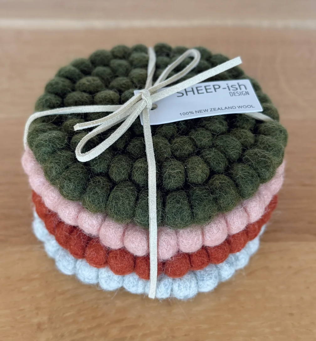 Sheepish Design - Felt Ball Coasters